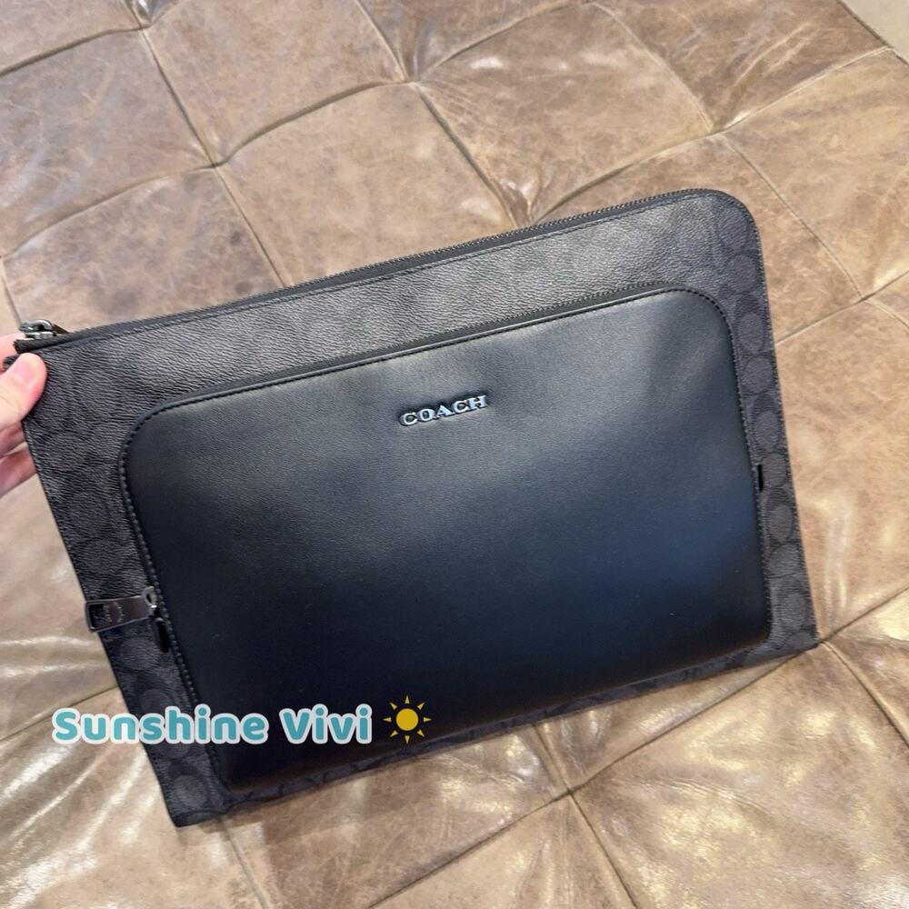 NWT COACH Ethan Portfolio In Signature Canvas Gunmetal/Charcoal/Black cw363